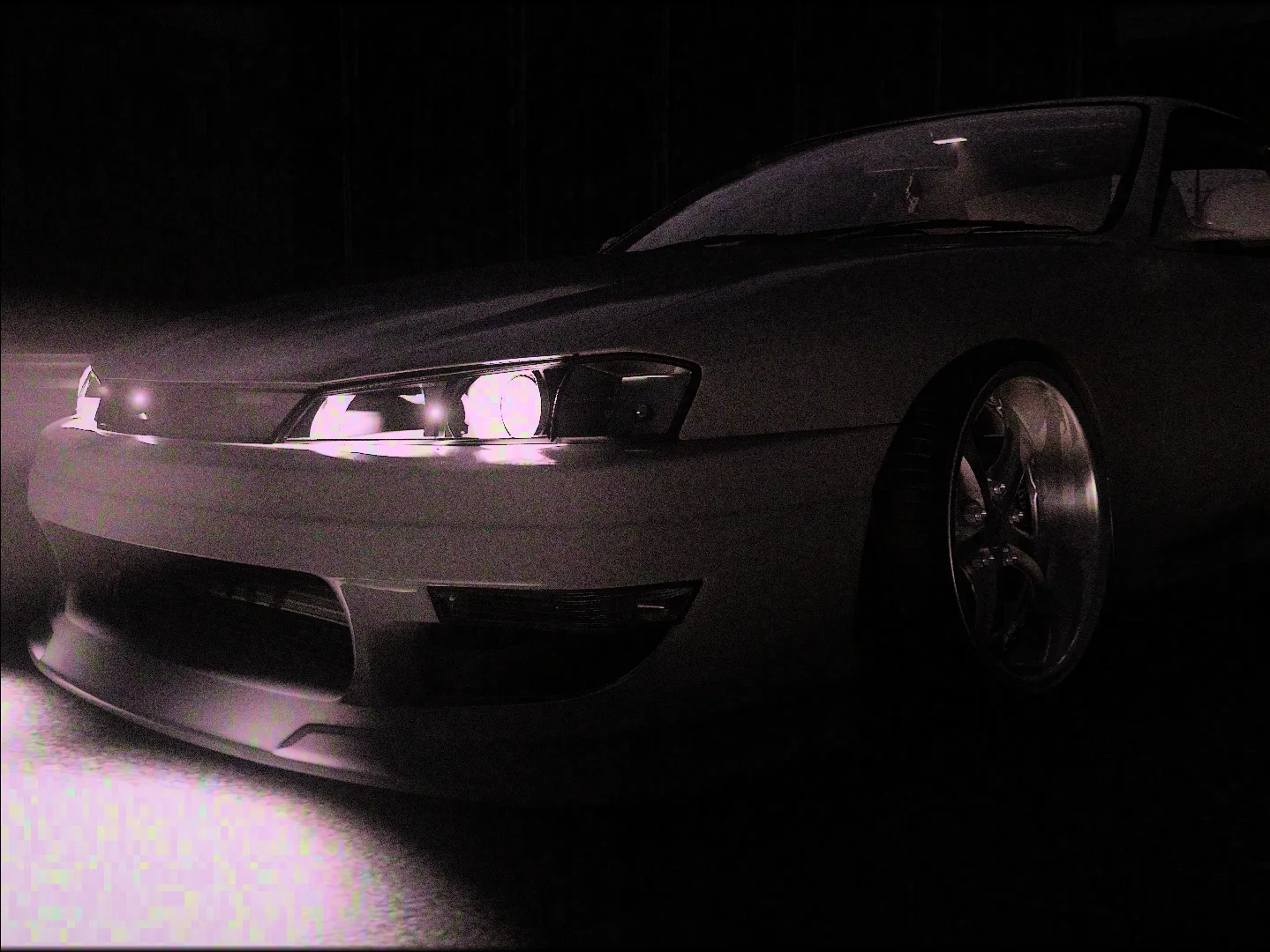 SAFE UNTIL I DIE — Nissan Silvia S14 front end at night, headlights lit