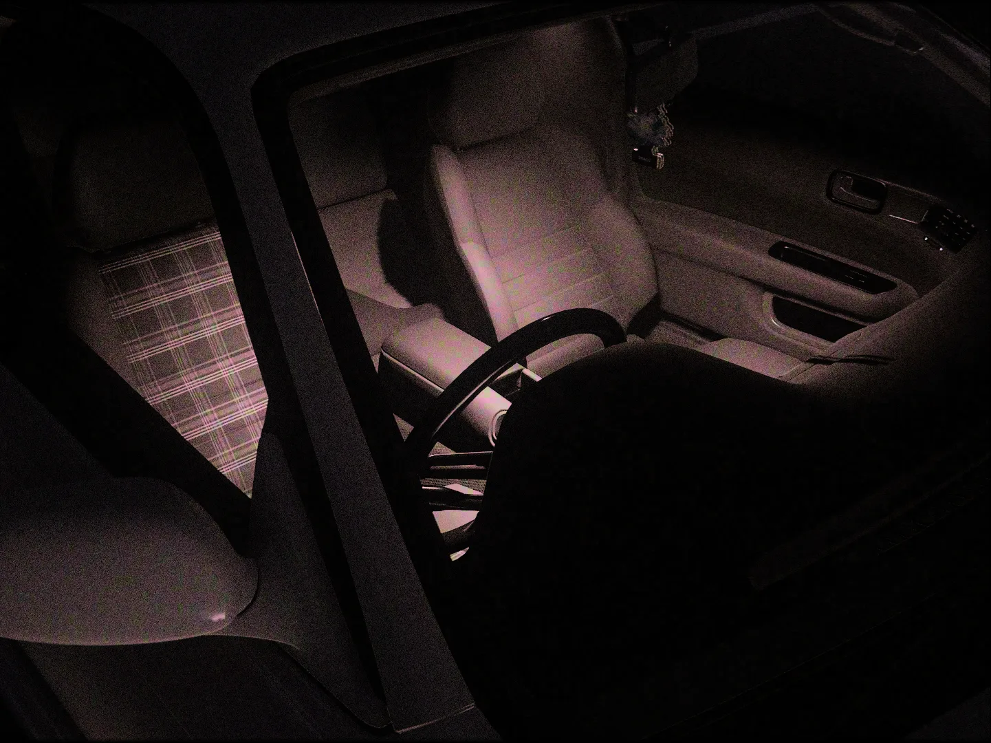 SAFE UNTIL I DIE — Nissan Silvia S14 interior with plaid bucket seats