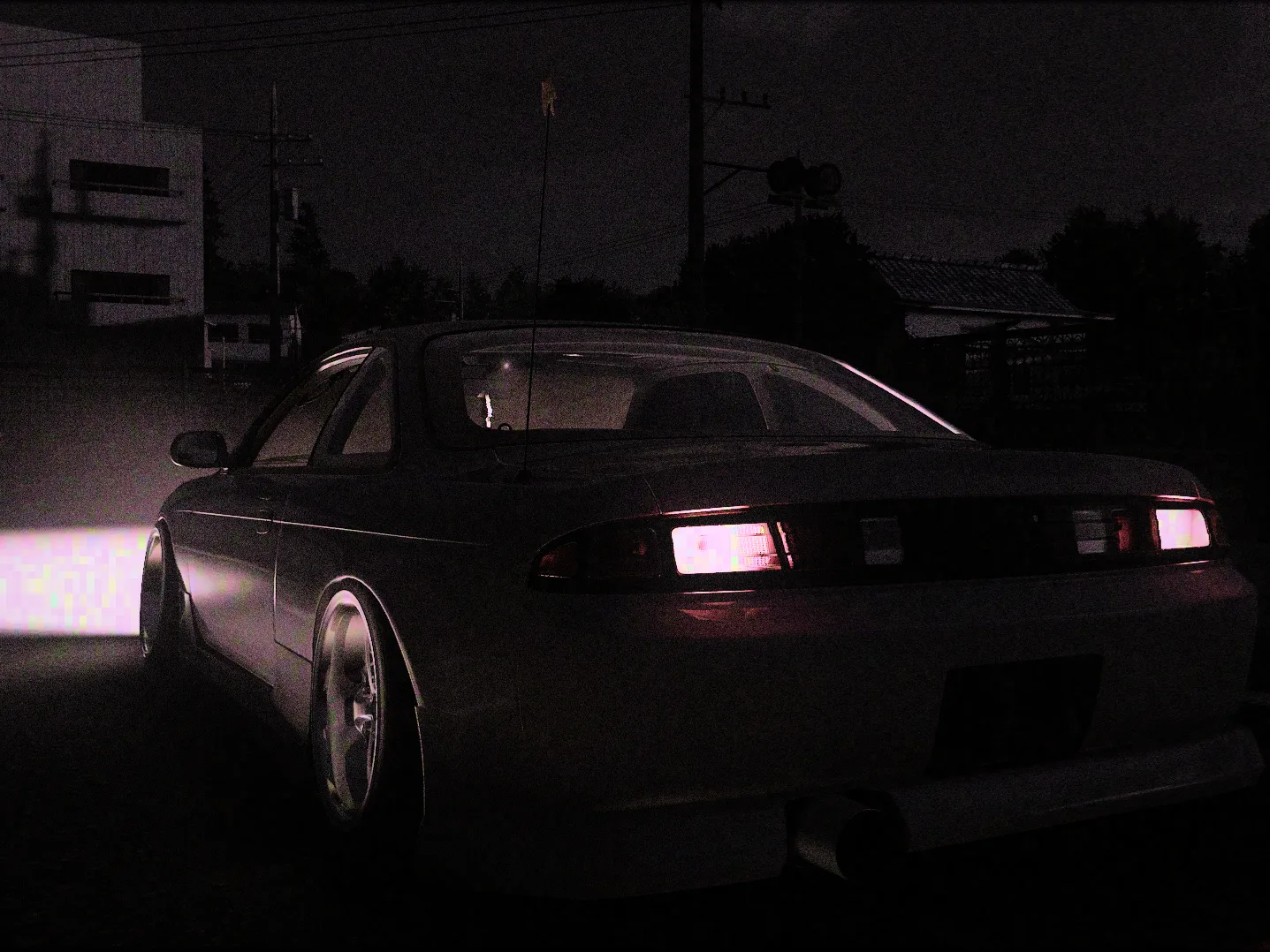 SAFE UNTIL I DIE — Nissan Silvia S14 rear, taillights glowing on the street